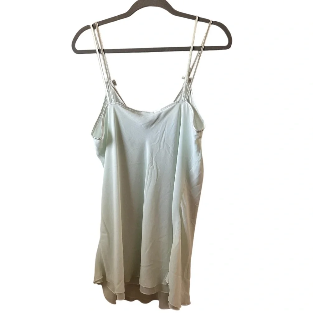 Vintage 80s Dentelle Slip Dress Gown Sleep Nightgown Mint GREEN Chiffon Size L